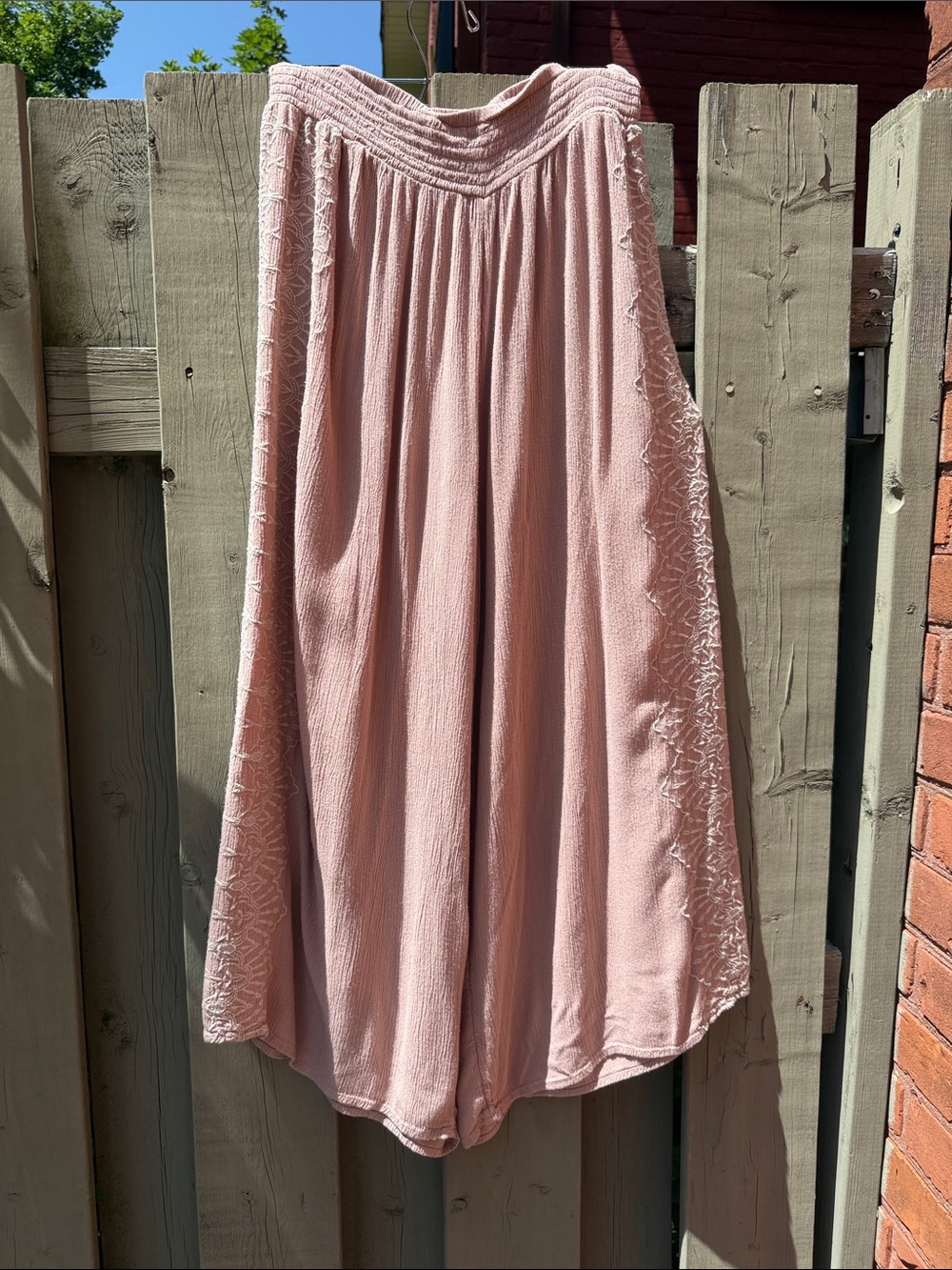 American Eagle Smocked Waist Wide-Leg Pants - Dusty Rose size Small